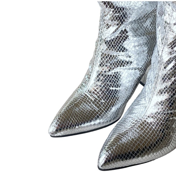 Silver Metallic Crocodile Slouchy Knee High Boot 3.5” Heel Women’…Pointed Toe - Picture 5 of 16